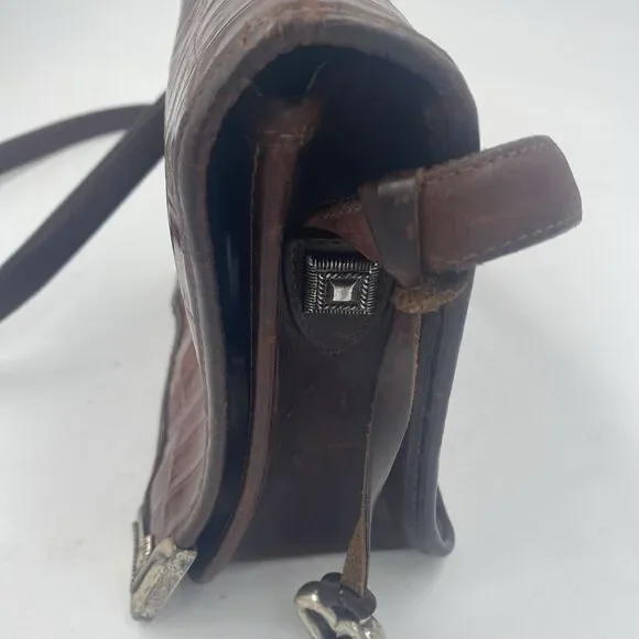 Vintage Brighton Leather Pebbled Brown Croc Embossed Shoulder Bag Purse - Picture 8 of 15